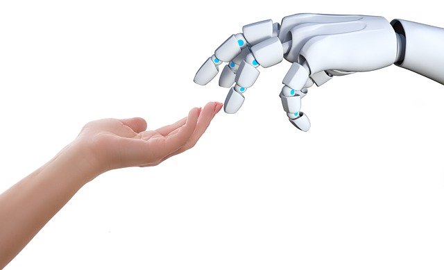 Robot hand and Human hand reach out to each other
